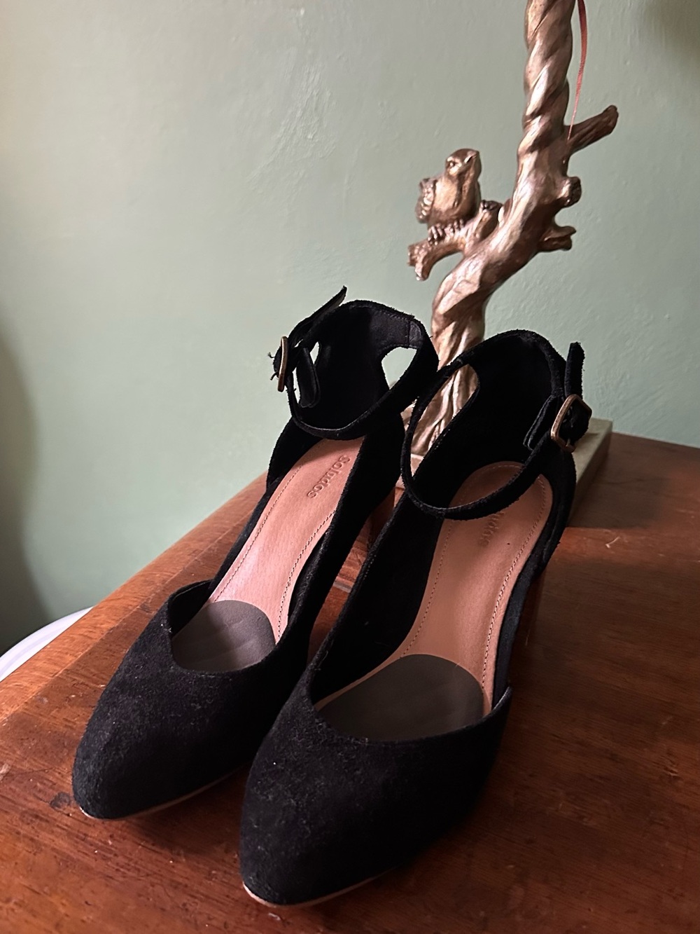 Black Ankle-Strap Almond-Toe Women's Heels